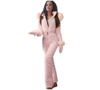 OnaiC Traje de esquí para mujer - Traje de esquí elegante - Traje de esquí con capucha - Resistente al viento - Impermeable - Cremallera - Traje de juego - Chaqueta de snowboard, rosa, S