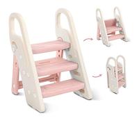 Onasti Taburete Plegable de Tres peldaños para niños, Escalera de 3 peldaños para niños, Asiento de Entrenamiento para Inodoro, multifunción, Ajustable en Altura, Antideslizante (Rosa)