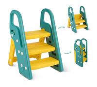 Onasti Taburete Plegable de Tres peldaños para niños, Escalera de 3 peldaños para niños, Asiento de Entrenamiento para Inodoro, multifunción, Ajustable en Altura, Antideslizante (Verde)