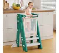 Onasti Torre de Aprendizaje Niños, Plegable, Torre de Aprendizaje Montessori, Escalón para niños Ajustable en Altura de 2 a 3 escalones, Torre Aprendizaje para Cocina, baño y lavabos (Verde)