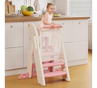 Onasti Torre de Aprendizaje Niños, Plegable, Torre de Aprendizaje Montessori, Escalón para niños Ajustable en Altura de 2 a 3 escalones, Torre Aprendizaje para Cocina, baño y lavabos (Rosa)