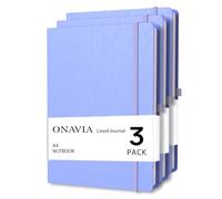 ONAVIA Cuaderno Rayado A4 Cuaderno de Viaje de Tapa Dura, Classic Libreta, Diario Premium Lineas de notas con Bucle de Lápiz, 160 páginas Pack de 3 (Cornflower