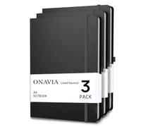ONAVIA Cuaderno Rayado A4 Cuaderno de Viaje de Tapa Dura, Classic Libreta, Diario Premium Lineas de notas con Bucle de Lápiz, 160 páginas Pack de 3 (Negro)