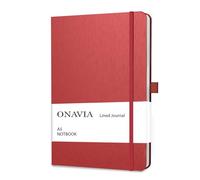 ONAVIA Cuaderno Rayado A5 Cuaderno de Viaje de Tapa Dura, Classic Libreta, Diario Premium Lineas de notas con Bucle de Lápiz, 160 páginas (Rojo)