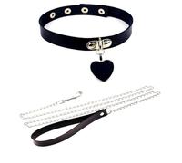 ONBRIG Gargantilla negra para mujer, gargantilla de cadena deslizante de corazón para mujer, ajustable, collar de cuero negro, gargantilla gótica, Large, Metal, No es una piedra preciosa