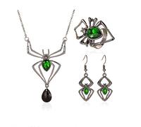 ONBRIG Juego de joyas de Halloween, collar de araña, aretes de araña, anillo de araña con cristal verde, accesorio de Halloween para mujer (juego de joyas de araña)