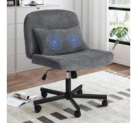 ONBRILL Silla cruzada con ruedas, silla de oficina de masaje con patas cruzadas con cojín de esponja de doble capa, silla de escritorio de oficina ancha sin brazos, silla giratoria de respaldo medio