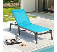 ONBRILL Sillas de salón de aluminio para exteriores, plegables y sin montaje, sillas de salón de piscina con 5 respaldos ajustables, silla de salón de patio para piscina exterior, playa, patio