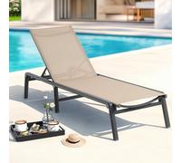 ONBRILL Sillas de salón de aluminio para exteriores, plegables y sin montaje, sillas de salón de piscina con 5 respaldos ajustables, silla de salón de patio para piscina exterior, playa, patio