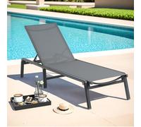 ONBRILL Sillas de salón de aluminio para exteriores, plegables y sin montaje, sillas de salón de piscina con 5 respaldos ajustables, silla de salón de patio para piscina exterior, playa, patio