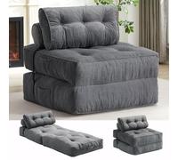 ONBRILL Sofá cama plegable, silla convertible para adultos, silla plegable portátil 4 en 1 de pana para tumbona de suelo, sofás para sala de estar, individual, gris
