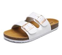 ONCAI Sandalias de Pala Mujer con Ajustable Buckle Corcho Zapatillas de Moda de Verano Mules Planas Zuecos Flores Blanco Tamaño 39