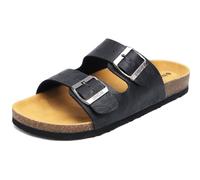 ONCAI Sandalias de Pala Mujer con Ajustable Buckle Corcho Zapatillas de Moda de Verano Mules Planas Zuecos Flores Negro Tamaño 37