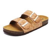ONCAI Sandalias de Pala Mujer con Ajustable Buckle Corcho Zapatillas de Moda de Verano Mules Planas Zuecos Flores Beige Tamaño 41