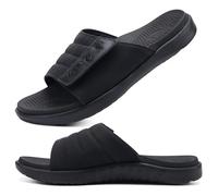 ONCAI Sandalias Hombres Correa Ajustables Ortopedia Fascitis Plantar Punta Abierta Deportivo Pantuflas Slides con Plantilla de Soporte de Arco Suave y Cómoda Negro Talla 40
