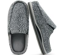 ONCAI Zapatillas de Casa Hombre Rayas Confort Mezcla de algodón Pantuflas con Felpa Espuma de Memoria Soporte del Arco Antideslizante Suela Primavera Gris Talla 45