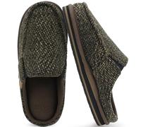 ONCAI Zapatillas de Casa Hombre Rayas Confort Mezcla de algodón Pantuflas con Felpa Espuma de Memoria Soporte del Arco Antideslizante Suela Primavera Marrón Talla 48