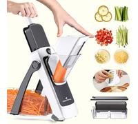 ONCE FOR ALL Cortador de Verdura Multifuncional con Cuchillas de Acero Inoxidable, Mandolina de Cocina Manual, Espirilizador Cortador de Verduras para Kitchen Gift (Actualización - accesorios grises)