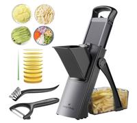 ONCE FOR ALL Cortador de Verdura Multifuncional con Cuchillas de Acero Inoxidable, Mandolina de Cocina Manual (Negro y gris + pelador)