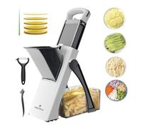 ONCE FOR ALL Cortador de Verdura Multifuncional con Cuchillas de Acero Inoxidable, Mandolina de Cocina Manual (Blanco y negro + pelador)