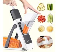 ONCE FOR ALL Cortador de Verdura Multifuncional con Cuchillas de Acero Inoxidable, Mandolina de Cocina Manual, Espirilizador Cortador de Verduras para Kitchen Gift (Actualización - gris)