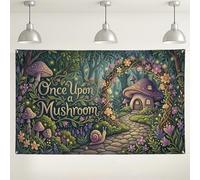 Once Upon a Mushroom - Fondo de cuento de hadas del bosque encantado, fondo de fotografía violeta para fiestas y eventos, 71 x 43 pulgadas