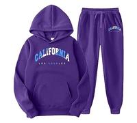 Oncem Chándal unisex de manga larga con capucha, pantalones de chándal de 2 piezas, para mujer y hombre, para parejas, otoño e invierno, 03 morado, 3XG