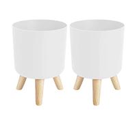 Onchdbfhuu 2X Macetas Modernas con Patas de Madera, Soporte para Dormitorio, Sala de Estar, Maceta de Pie En Maceta, Macetas de Jardín para El Hogar, B