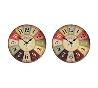 Onchdbfhuu 2X Reloj Pared Madera Retro 12Pulgadas Casa Campo,Silencioso Pared Sin Tictac -Grande Atómica Analógico Funciona con Batería- Rústico Colorido País Aire Libre