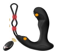 ONCLI Juġuểtểs Ŝexụalểş Mäsajẹadør de Próştaťa de Ŝilićonä con Ānillo de Pêne, Vībradør Ānal de Ŝiliçona Y Ẹstimừladør Del Pừnto Ġ con Control Remoto, para Hombre