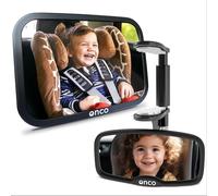 Onco Set de Espejos para Coche Bebé - Espejo Orientado hacia Atrás y hacia Delante, 100% Irrompibles & Antivibración, Vista Amplia con Rotación 360°, Accesorios Viaje Bebé