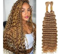 Onda profunda a granel cabello humano trenzado para trenzas boho tejido extensión del cabello humano natural sin procesar sin trama Bresilien paquete rizado pelo virgen color 27# 2 trenzas por paquete