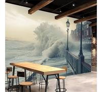 Ondas Fotomurales, Ciudad Costera Papel Pintado, No Tejido Murales Fotográfico, Mate Personalizable Papel Tapiz para TV Fondo Pared Dormitorio Sala de Estar 400 x 280 CM