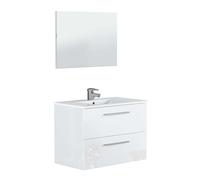 ONDÉE - Mueble de baño de la colección Aruba - Moderno y Práctico - Encimera de cerámica con Lavabo Extra Plano - Espejo Incluido - Entregado en Kit - Ancho 80 cm - Lacado Blanco