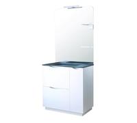 ONDÉE - Mueble de Baño de Pie con Encimera de Baño Negro, 2 Cajones y 1 Puerta con Cierre Progresivo, Espejo con Foco LED, Ancho 80 cm, Lacado Blanco, Elegante y Práctico, Modelo Palermo