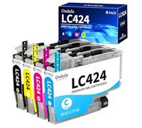Ondula LC424 LC-424 Cartucho de Tinta Compatible para Tinta Brother LC424 Multipack para Impresora Brother DCP-J1200W DCP-J1200WE Printer (1 Negro, 1 Cian, 1 Magenta, 1 Amarillo, Paquete de 4)