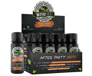 one:47® After Party Drink | 12 Chupitos | Bebida alcalina de electrolitos + extractos vegetales altamente concentrados, vitaminas y minerales adicionales | Sentirse bien al día siguiente