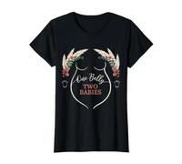 One Belly Two Babies Anuncio de Embarazo Gemelo Camiseta gráfica económica, Mujer, Negro, S