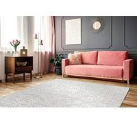 One Couture Cuero Alfombra Patchwork Caja Cosido Plata Brillo Moderno Crema Marfil - Blanco/Plata, 160cm x 230cm