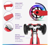 ONE Deluxe Patinete para niños 3-6 años Ruedas led Hasta 50 kg Plegable Altura regulable Fun pro