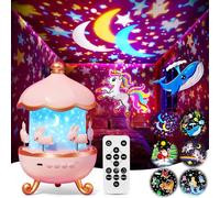 One Fire Baby Night Light Kids Night Light, 8 White Noise 6 Films Projector Light for Kids, Cute Christening Gifts for Girls Baby Girl Gift, Remote Timer Kids Night Light Projector, Kawaii Room Decor