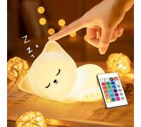 One Fire Luz Nocturna Infantil, Mando+16 Colores RGB Luz Roja Nocturna Melatonina, USB Recargable+Portátil+Sin Cables Luz Nocturna Bebe Lampara Bebe, Gatos Regalo