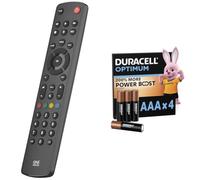 One For All - Mando a Distancia Universal Contour TV - Control Remoto Universal para Todo Tipo de TVs - Mando de reemplazo televisor - Funciona con Todas Las Marcas + Duracell Optimum Pack de 4 AAA