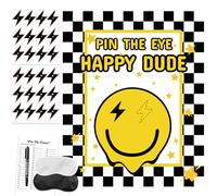 ONE Happy Dude Party Games Pin The Eye on The Dude Kid Game para Smiley Face One Cool Dude decoración de fiesta de primer cumpleaños, suministros de 24 calcomanías