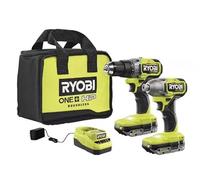 ONE+ HP Kit combinado inalámbrico sin escobillas de 18 V con 1/2 pulgada Taladro, 1/4 pulgadas. Impact Driver (2) Baterías, cargador y bolsa de 2.0 Ah