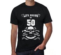 One in the City Camiseta para Hombre La Vida Empieza A Los 50 - Life Begins at 50 - Regalo Diseño Gráfico 50 Años Cumpleaños Aniversario Moda Año 1974 Negro Profundo XL