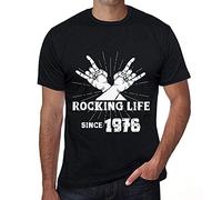 One in the City Camiseta para Hombre Rockeando La Vida Desde 1976 - Rocking Life Since 1976 - Regalo Diseño Gráfico 48 Años Cumpleaños Aniversario Moda Año 1976 Negro Profundo XXL