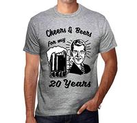 ONE IN THE CITY Camiseta para Hombre Salud Y Cervezas por Mis 20 Años - Cheers and Beers For My 20 Years - Regalo Diseño Gráfico 20 Años Cumpleaños Aniversario Moda Año 2004