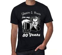 One in the City Camiseta para Hombre Salud Y Cervezas por Mis 80 Años - Cheers and Beers For My 80 Years - Regalo Diseño Gráfico 80 Años Cumpleaños Aniversario Moda Año 1944 Negro Profundo XXL