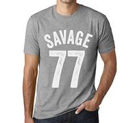 One in the City Camiseta para Hombre Savage 77 Regalo Diseño Gráfico 77 Años Cumpleaños Aniversario Moda Año 1947 Gris Mezcla XXL